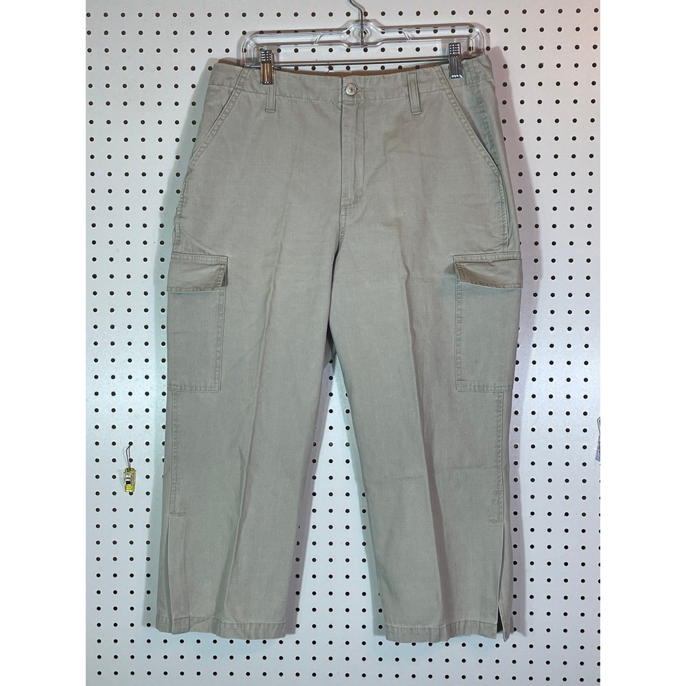 Gloria Vanderbilt Womens Khaki Tan Cotton Cargo Capri Crop Pants Size 12